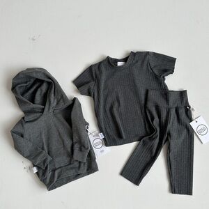 NWT - Sunlit Valley Baby Bundle -Handmade Tee & Legging Set + Hoodie -Grey 6-12m